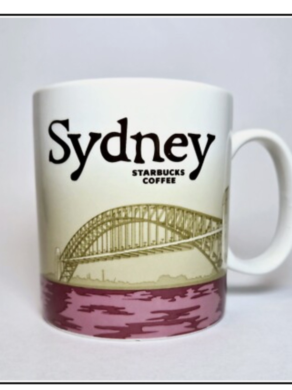 Starbucks White Sydney Australia coffee or tea Mug with Pink Base 16oz like new